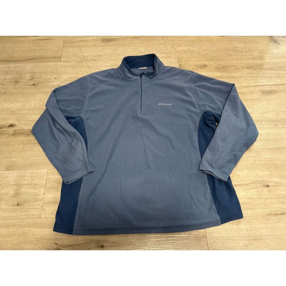 Columbia Men XXL Light Blue Fleece Pullover 1/4 Zip Jacket Lightweight Mock